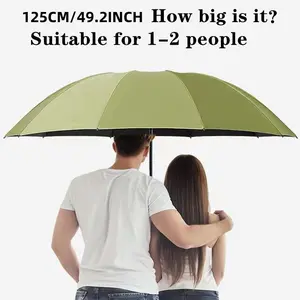 Oversized Windproof Umbrella 48 Inch, Heavy Duty 12-Rib Compact Folding Travel Umbrella, Large Stormproof Rain Umbrella for 2 People Men Women