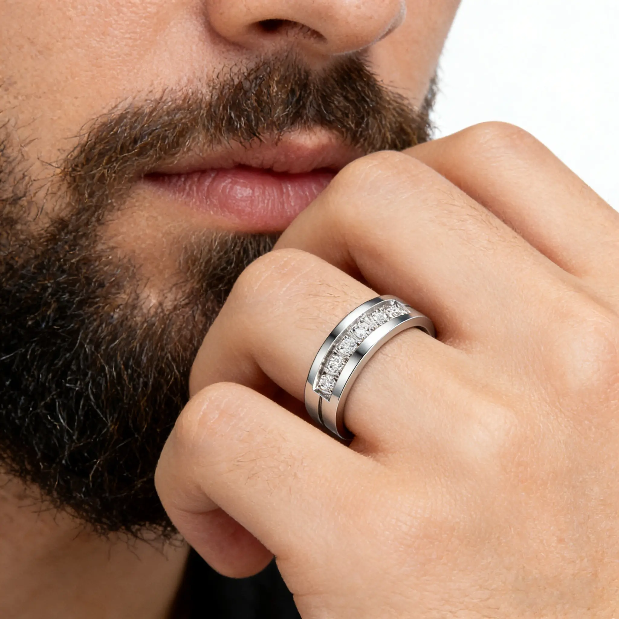 4-Piece Micro-Inlaid Zircon Titanium Steel Couple Rings, Casual Everyday Fashion Simple Stainless Steel Costume Jewelry Rings, Everday