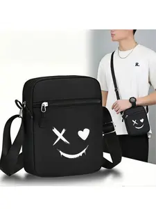 Men's Crossbody Bag with Devil Love Print, Zipper Closure, Adjustable Shoulder Strap, Fun Design, Casual Daily Use, All Seasons