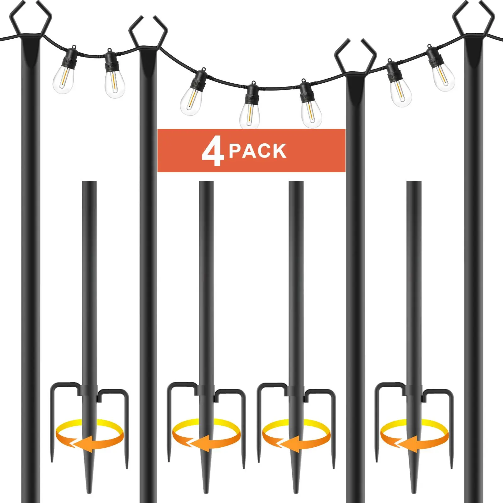 (2pack-10pack) String Light Poles 4 Pack,Light Poles for Outside Lights,Outdoor with Fence Brackets Hanging Lights,Metal Stand Deck Patio Backyard