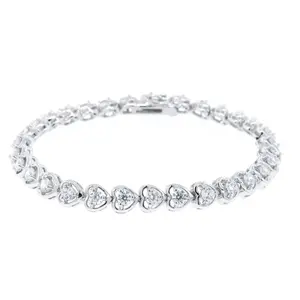 Rosalie 18k White Gold Plated Heart Tennis Bracelet with Simulated Diamond Crystals