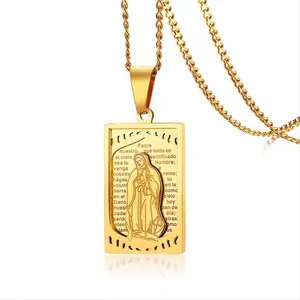 Virgin Mary Medal Men's and Women's Stainless Steel Spanish Square Pendant Daily Gift