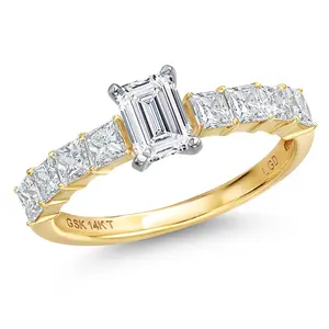 Gem Stone King 1.66 Cttw IGI Certified Lab Grown Diamond in 14K Two-Tone Gold Engagement Ring for Women | Emerald Cut Center Diamond 0.70 Ct | D-E Color | VS1-VS2 Clarity
