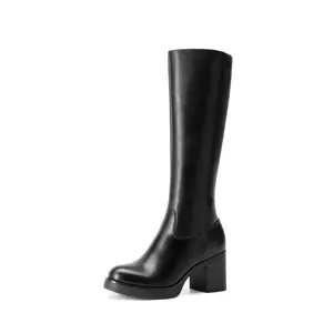 DREAM PAIRS Women's Knee High Boots Chunky Platform Heel Round Toe Boots for Women Side Zipper Stylish Comfortable Tall Boots