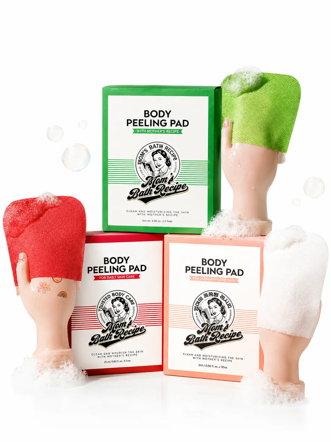Mom’s Bath Recipe Body Peeling Pad Trouble Care, Acne Remover Bubble Body Wash Scrub Glove, Exfoliating Mitt for Dead Skin Cells & Body Breakouts