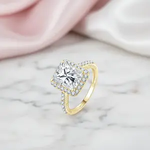 10k Solid Gold Radiant Cut Diamond Option Halo Engagement Ring