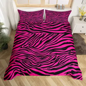 Zebra Bedding Duvet Cover Set Animal Print Bedding Set Decor Hot Pink Comforter Cover Set Microfiber Abstract Art Bedspread Cover Bedroom Stripes Bedclothes