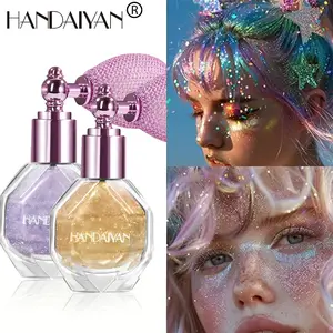 HANDAIYAN Magic Glitter Shimmer Spray, Purple & Gold Airbag Loose Powder Mist, Multi-Use Highlight for Face Body Hair Festival Rave Party