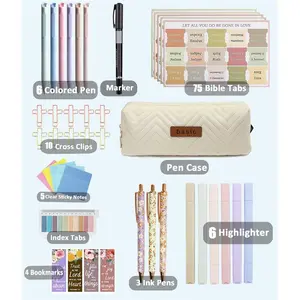 Bible Study Journaling Kit with Tabs and Highlighter, Pen Case, Bookmark, Bible Annotation kit, Bible Study Group Essentials Accessories for Women Students Christian Gifts