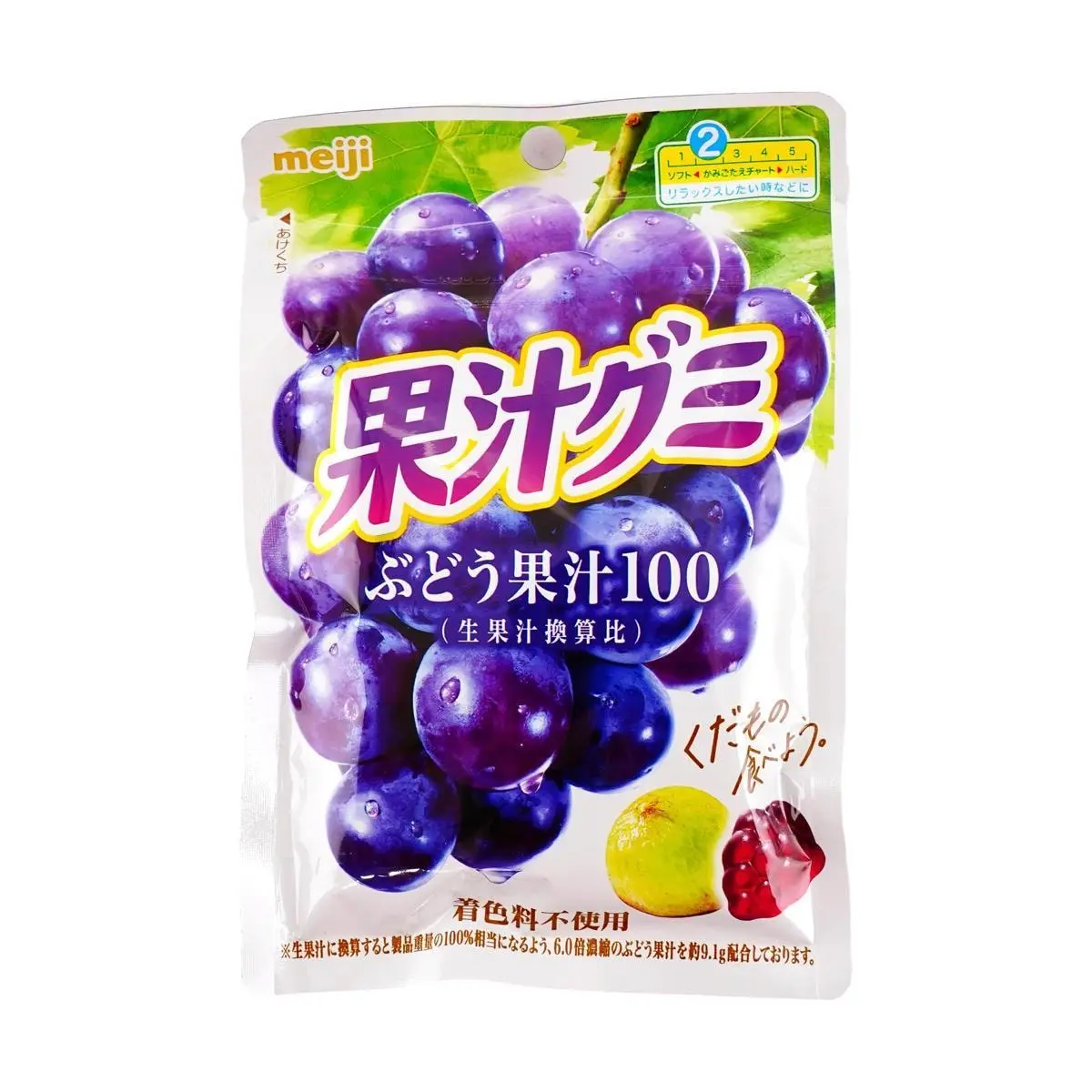 MEIJI Japanese Grape Juice Gummy Candy 54g - Real Fruit Flavor Chewy Snack