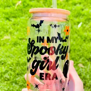 16oz Libby Glass Can Cup with Lid and Straw - In My Spooky Era - Drinkware