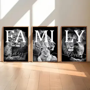 Lion Family Quote Pattern Unframed Painting, 3 Counts/set Modern Canvas Wall Art, Wall Decor for Home Living Room Bedroom Study Room
