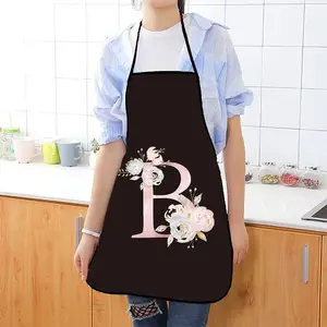 Floral Letter Print Apron, Durable Polyester, Unisex, Ideal for Cooking, Grilling, Gardening, Painting, Manicure, Indoor & Outdoor Use