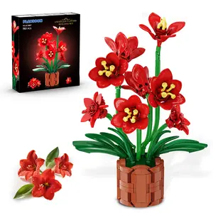 Amaryllis Flowers Bonsai Building Set, Botanical Collection Building Block, Artificial Plant Kit Home Decor, 503 PCS Flower Bouquet Bonsai for Her Adults Kids Boys Girls 12+