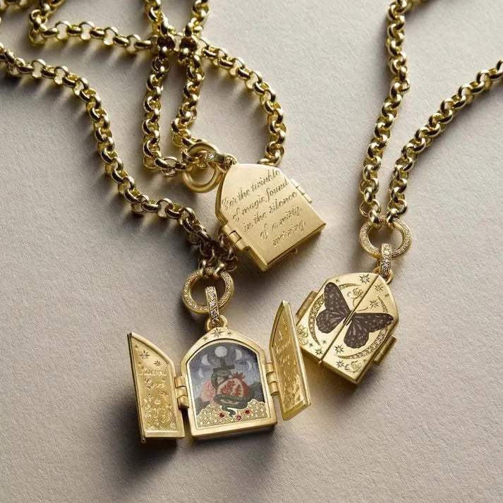 Women's Non-Natural Crystal Secret Garden Locket Necklace Collection - Butterfly, Dragonfly, Rose Door Pendant, Hidden Storybook Charm Necklace