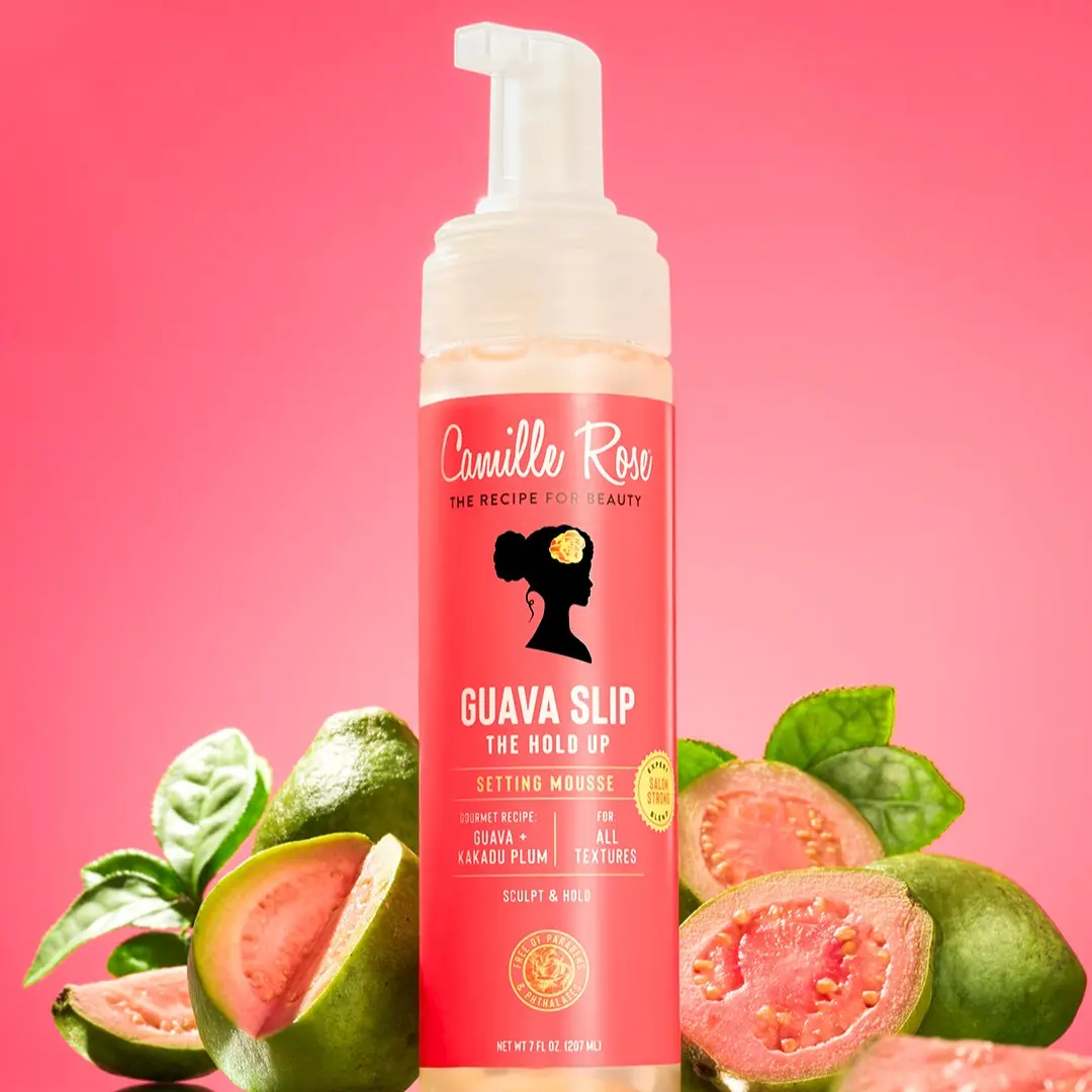 Camille Rose Guava Slip Style & Set Hard Hold Up Mousse, 7 oz, Long-Lasting Hold, Locks in Moisture & Lasting Definition