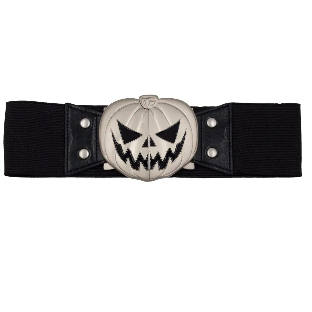 Women's  Elastic Waist Belt Trick Or Treat Pumpkin Black