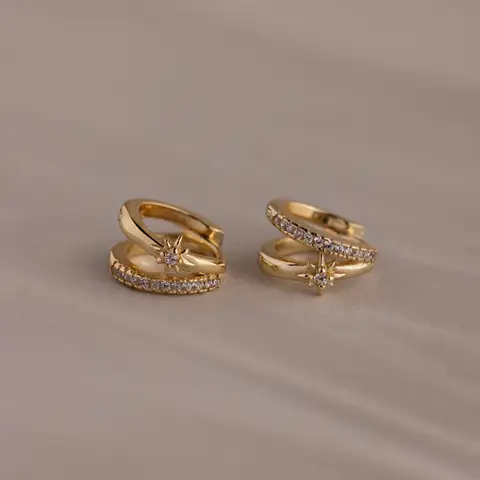 Starburst Pave Duo Huggies by Caitlyn Minimalist - Dainty Crystal Star Huggie Earrings - Pave Diamond Double Hoop Earrings - Celestial Jewelry - Birthday Gift for Her