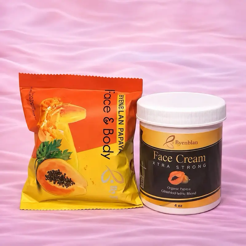 Byenblan Papaya Face & Body Soap & Papaya soap 7 oz + Face & Cream 4 oz Set