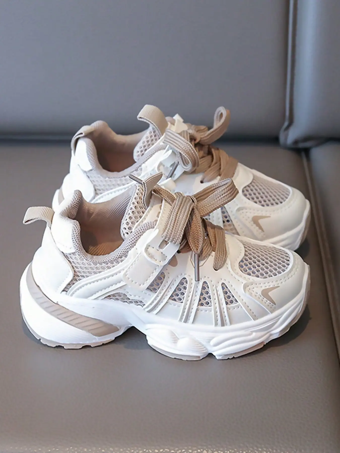 Breathable Mesh Sneakers with Velcro Closure & Thick Sole, Stylish Comfort Shoes for Daily Wear, Trendy Kids Footwear, Casual Trendy Trainers