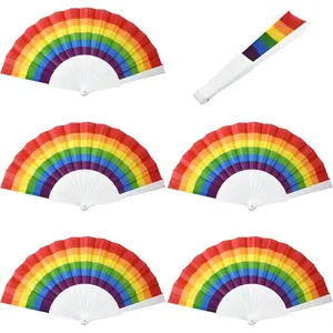 6 Pack Rainbow Hand Folding Fans, Plastic Pride Held Fans, LGBT Party Fans for Gay Lesbian Party, Music Festival, Club, Events, Dance and Performance Supplies