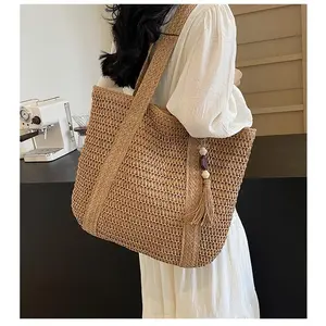 New Large Capacity Fringe Accessory Straw Beach Bag, Perfect for Vacation Travel Shopping Outdoor Use, Stylish and Versatile