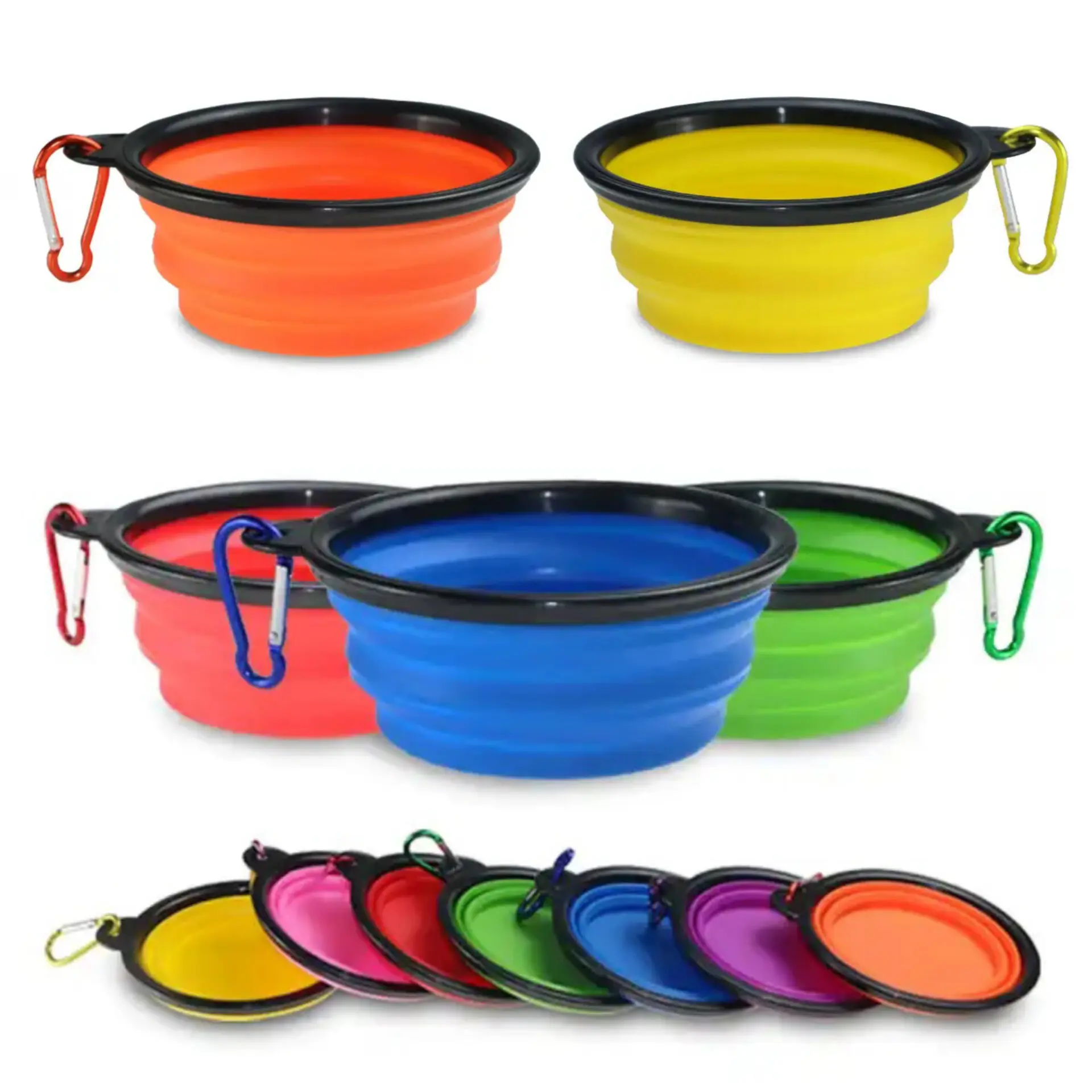 5 PACK collapsible dog bowls (12oz/350ml) travel dog food container portable dog bowl cat travel bowl pop up water bowls for dogs silicone pet bowl camping must haves for dogs with Carabiners