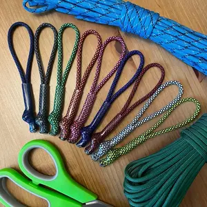 Long Paracord Zipper Pull Tag - 5 Inches - Clear Tubing - Assorted Color Patterns - Pack of 3 or 6