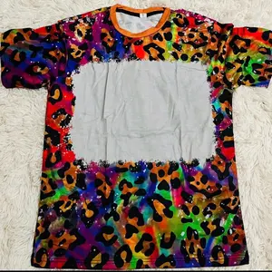 Sublimation blank faux bleach tshirt Polyester T-Shirt Spandex