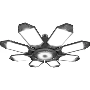 LED Garage Ceiling Light, 260W 26000LM 6500K Deformable with 8+1 Adjustable Panels Commercia Bay Lamp for E26/E27 Screw Socket,Basement,Barn,Workshop,Attic (1Pack & 8+1Panels)