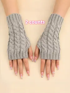 Women's Winter Gloves, Outdoor Warm Knitted Fingerless Mitts, Fashionable Half-Finger Arm Warmer Sleeves for Cold Weather
