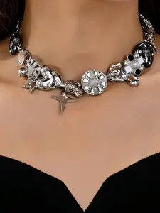 Punk Style Star Heart Vintage Metal Necklace, Dangling Charms Necklace, Retro Fashion Accessory, Unisex Jewelry, Perfect for Casual and Party Wear, Charm Necklaces, Trendy Charm Necklaces