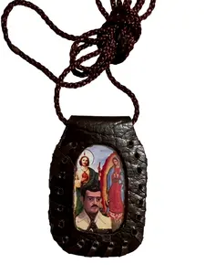 St Jude, Guadalupe and Malverde Scapular Leather Necklace