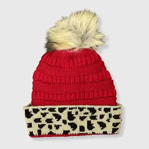 Cheetah Red Pom Pom Beanie