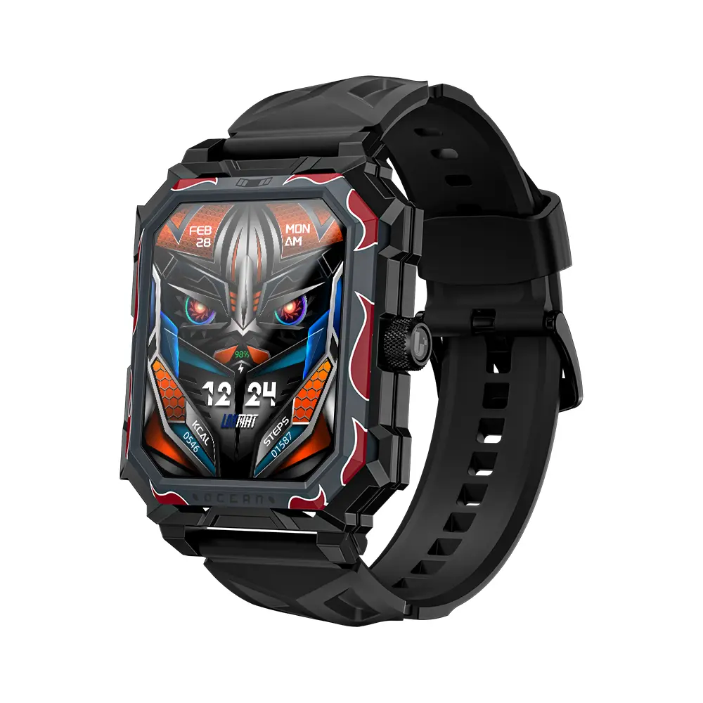 Novamos Men's Cyberpunk Transformers Rectangle Full Touch Smartwatch with Calls - Rugged Stainless Steel Waterproof Fitness Tracker, 1.96-inch Mineral Glass Screen, Rubber Band, Compact & Lightweight Design, 114+ Sports Modes (Running Included)