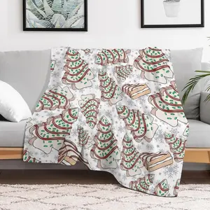 PAUSEBOLL Cozy Christmas Flannel Fleece Blanket with Festive Tree Pattern - Soft, Warm, and Versatile for Home, Office, Picnic, Travel - All-Season Use Digital Prin Festive Tree Design Plush Texture