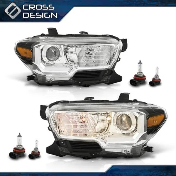 CROSSDESIGN Headlights w/o LED DRL Headlamps W/bulbs Fits 16-2022 Toyota Tacoma Left+Right