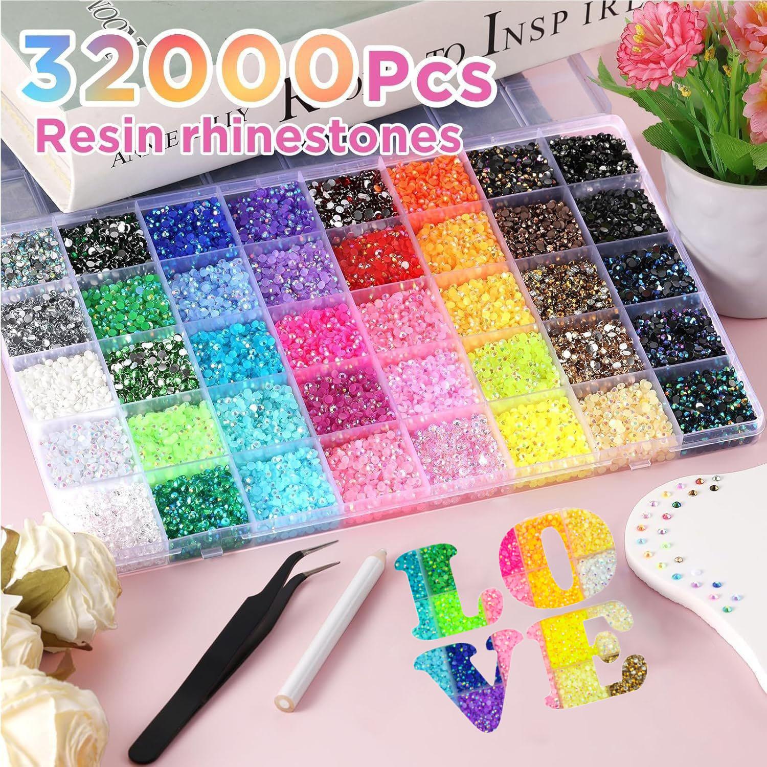 DIY Resin Rhinestones Kit 24/40 Grid Colorful Flat Back Gems for Crafts, Phone Case, Tumbler & Decoration