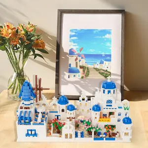 Architecture Aegean Sea Santorini Micro Building Blocks Set 4310pcs, Model Building Kit Creative Architecture Collection Building Blocks Gift For Adults building block