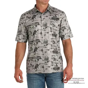 CINCH MENS GREY WESTERN SCENE POLO MTK1863049