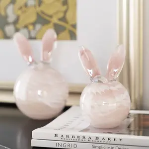 Bunny Figurines, Small Decorative Bunny Sculpture, Pink Abstract Rabbit for Modern Tabletop Decor Home Spring Decor Gift, Glass Sculpture Decor, Decorative Sculptures, Sculpture Desk Decor