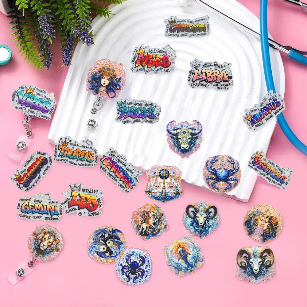 Astronomy Acrylic Flatbacks - 12pcs/24pcs Zodiac Constellations/Zodiac Signs/Letters Designs for Badge Reels, Gemini Fashion Keychain Accessories, Fashionable Charms, Unisex, Cosmic Style Keychains, Plastic, Key Ring Accessory, Cosmic Theme, Cosmic Wear