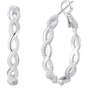 Senteria Silver Plating Hoop Earrings for Women | Lightweight Twisted Design with CZ Stones | Hypoallergenic Everyday Luxury | 30mm Size Range