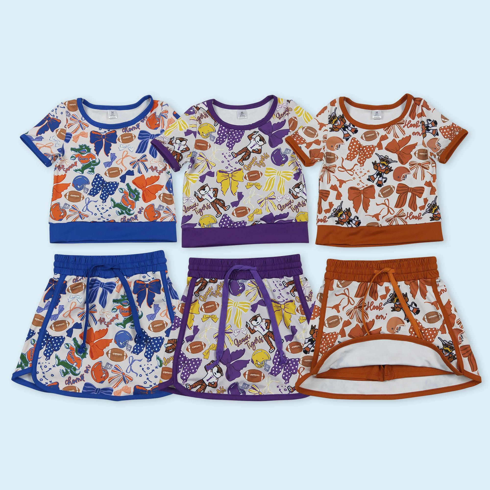 Footballs Top Skirt Shorts Girls Team Athletic Active Wear Clothes Sets