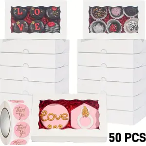 50pcs DIY White 7*4.3*1.5 Inches Cookies Boxes with Window Bakery Packaging for Macaron Cakesickle Chocolate outdoorfun