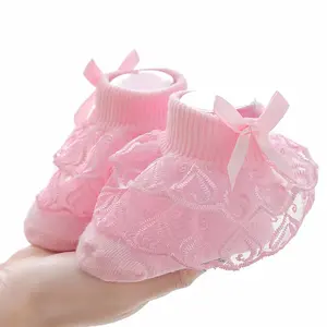 6 Pairs Baby Girls Lace Ruffled Mid-Calf Socks Breathable Polyester Blend Double-Layer Lace Trim Elastic Opening Secure Fit Machine Washable All-Season Wear Cute Princess Dance Socks White Pink Red