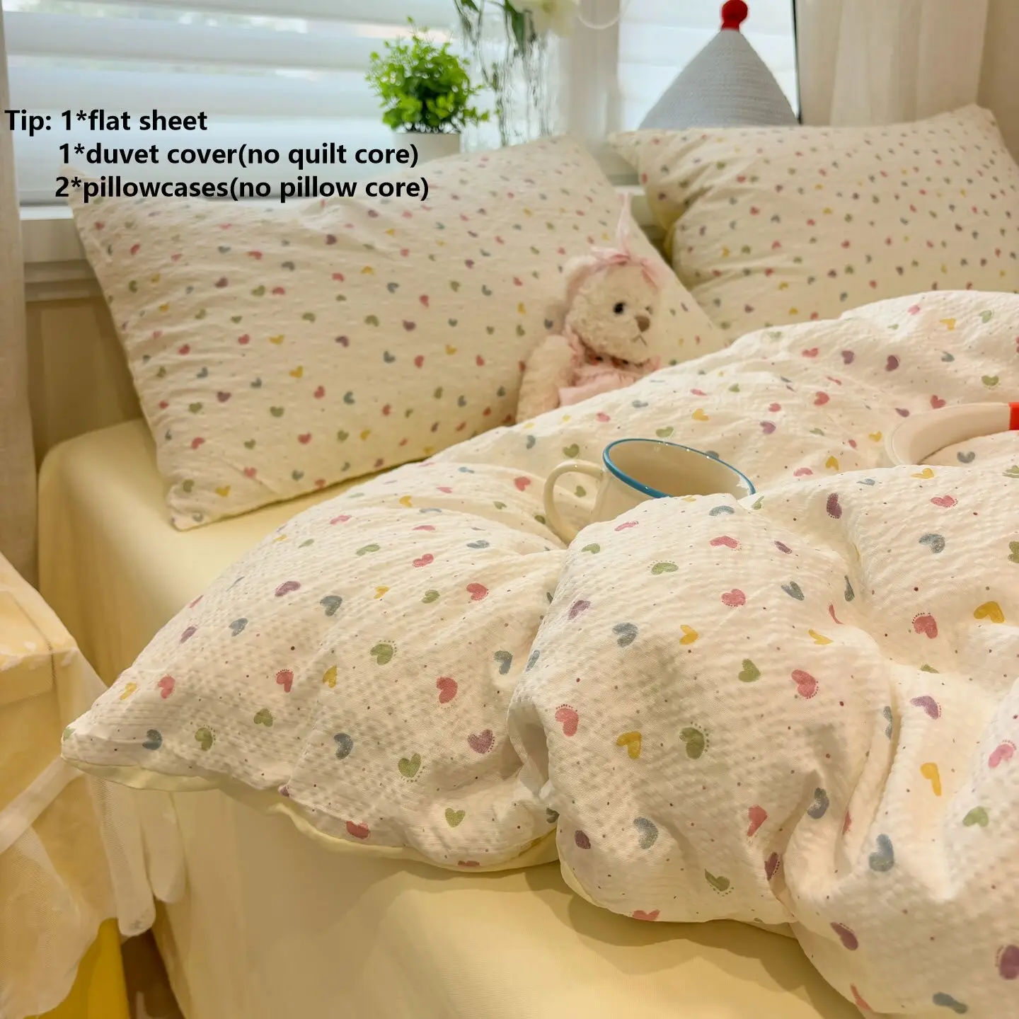4pcs High-Density Thick Heavyweight Textured Bedding Set, Elegant Print Puff Texture, Includes 1 Duvet Cover, 1 Sheet, 2 Pillowcases