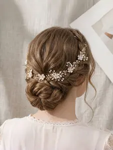 Sweet Alloy Floral Headband, Handmade Rhinestone Design, Thin Coating Bun Accessory, Forest Style Wedding Bride Bridesmaid Hair Decor