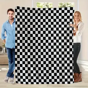 A Black And White Checkered Flannel Blanket - Soft For All Seasons, Suitable For Camping, Office Use, And Modern Home Decor As A Festive Gift, Travel Blanket, Cozy Home Decoration Gift, Birthday Present