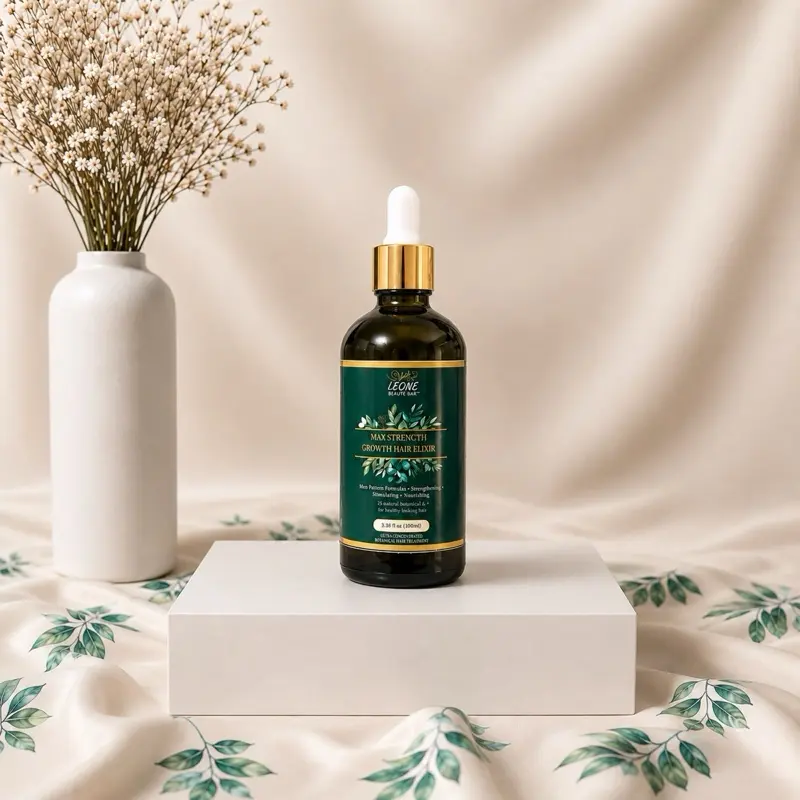 Leone MAX STRENGTH GROWTH HAIR ELIXIR Plant-Based Blend with 30 Organic Ingredients for Healthy Hair Growth or Moisture Shine & Scalp Care - Moisturize 4 oz